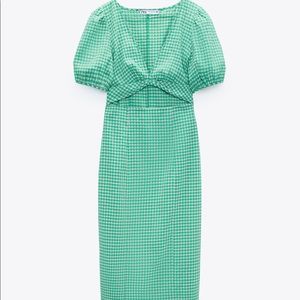 Zara Cutout Green Gingham Dress